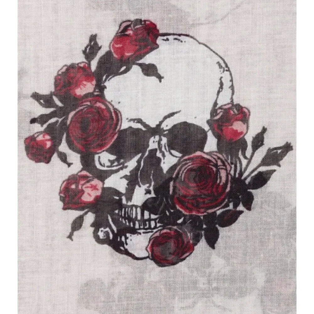 NWOT Skulls Infinity Scarf Grunge Goth Y2K Roses Novelty Print